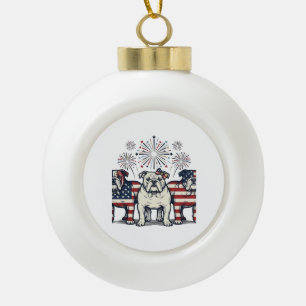 Boule En Céramique Feux d'artifice de Bouledogue patriotique Gravure 
