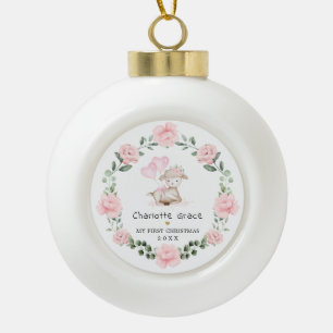 Boule En Céramique Fille Agneau Blush Flower Wreath Baby 1er Noël