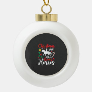 Boule En Céramique Fille de Noël qui aime les chevaux
