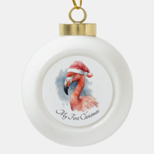 Boule En Céramique Flamant rose de neige de Santa, personnalisé