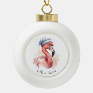 Boule En Céramique Flamant rose de Noël, personnalisable