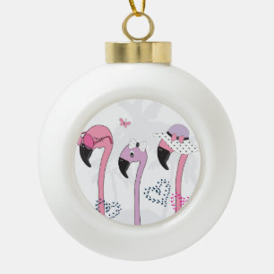 Boule En Céramique Flamant rose d'été : Illustration Vintage de plage