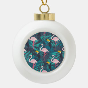 Boule En Céramique Flamant rose, toucan : motif de feuilles tropicale