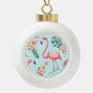 Boule En Céramique Flamants roses Fleurs tropicales Motif aquarelle