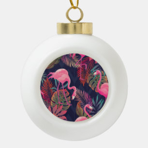 Boule En Céramique Flamingo tropical : motif vintage de palmier.