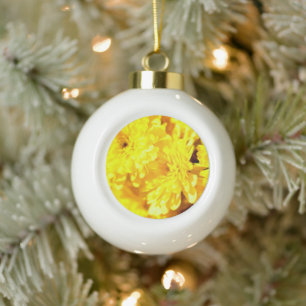 Boule En Céramique Fleur de Chrysanthèmes Jaune Esthétique