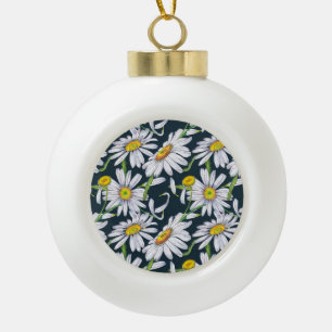 Boule En Céramique Fleurs chamomiles : Aquarelle bleu foncé.
