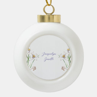 Boule En Céramique Floral Elegant Chic Cute Calligraphie Ajouter Nom