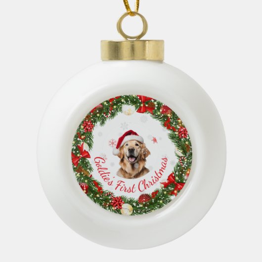 Boule En Céramique Floral First Christmas Classsaké pour animaux (Devant)