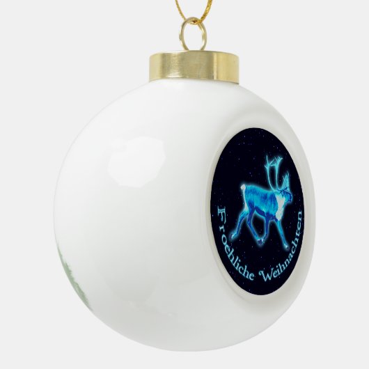 Boule En Céramique Froehliche Weihnachten - Caribou bleu (rennes) (Gauche)