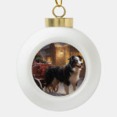Boule En Céramique Frontière Collie Festive de Noël (Devant)