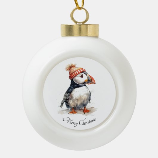 Boule En Céramique Garde de Noël Merry Puffin (Devant)