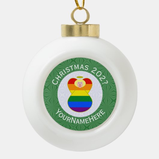 Boule En Céramique Gay pride Blonde Angel Noël Drapeau personnalisé (Devant)