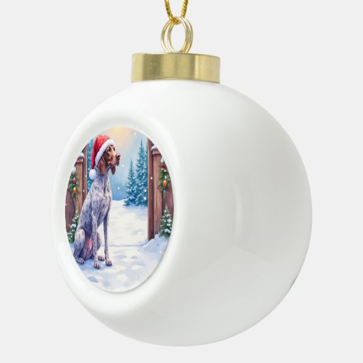 Boule En Céramique German Shorthaired Pointer Snowy Gate Santa Hat (Droite)