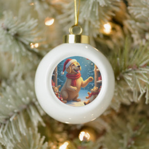 Boule En Céramique Golden Retriever dans l'atelier du Père Noël Noël