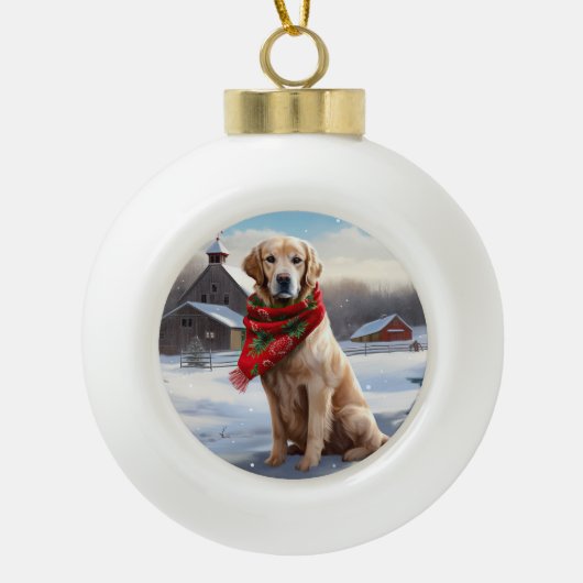 Boule En Céramique Golden Retriever Dog in Snow Christmas (Devant)