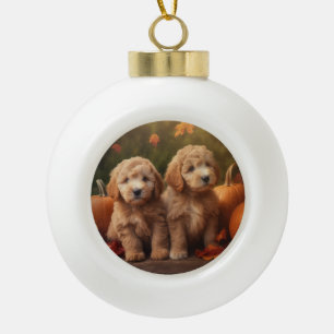 Boule En Céramique Goldendoodle Chiot Automne Citrouille délice