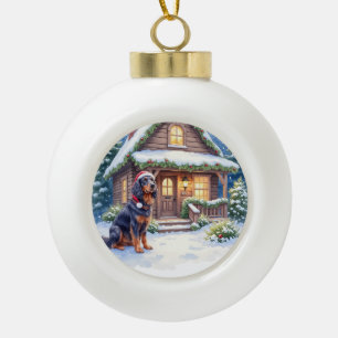 Boule En Céramique Gordon Setter Lodge enneigé Chapeau de Père Noël A