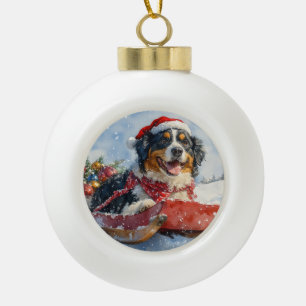 Boule En Céramique Grand Bouvier Suisse en traîneau de Noël