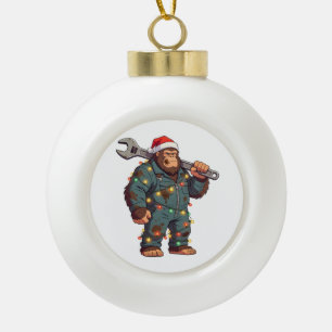 Boule En Céramique Grand Mécanicien Bigfoot Sasquatch Noël Col Bleu