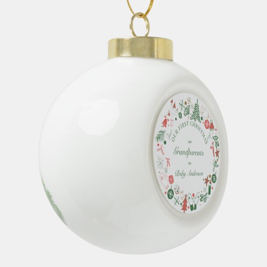 Boule En Céramique Grand-parents 1er Noël Arbre Gants Motif (Gauche)