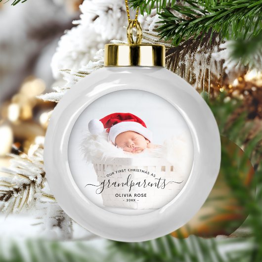 Boule En Céramique Grandparents First Christmas Photo Black Script