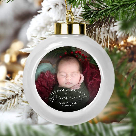 Boule En Céramique Grandparents First Christmas Photo White Script