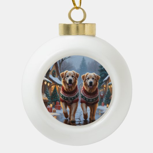 Boule En Céramique Great Pyrenees Dogs Christmas Snow Holiday  (Devant)