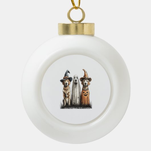 Boule En Céramique Halloween fantôme Golden Retriever Chien (Devant)