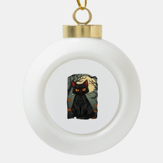 Boule En Céramique Halloween mystique Chat Noir Art - Feline Éffrayan (Devant)