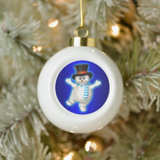 Boule En Céramique Happy Dancing Snowman sur Blue (Arbre)