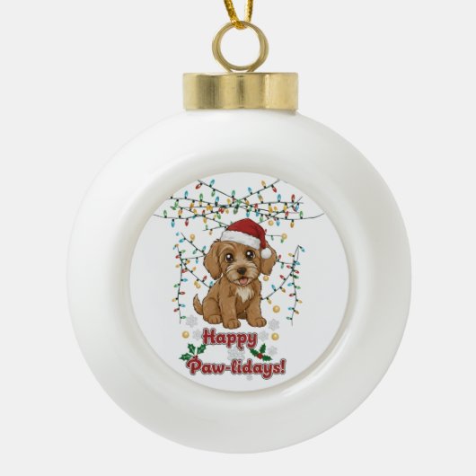 Boule En Céramique Happy Paw-lidays Snowflake Framed Ornament (Devant)
