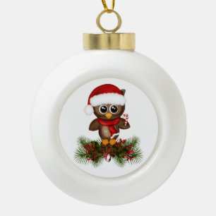 Boule En Céramique Hibou mignon de Noël sur l'ornement de branche de