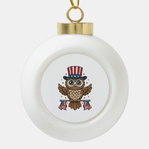 Boule En Céramique Hibou patriotique gravure vintage graphique_1