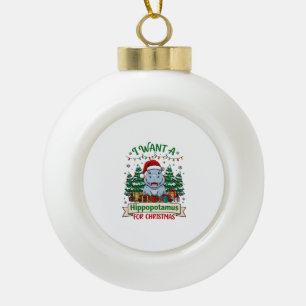 Boule En Céramique Hippopotame Noël Hippo Chapeau de Père Noël Arbres