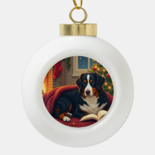 Boule En Céramique Histoire du soir de Noël du chien de montagne bern