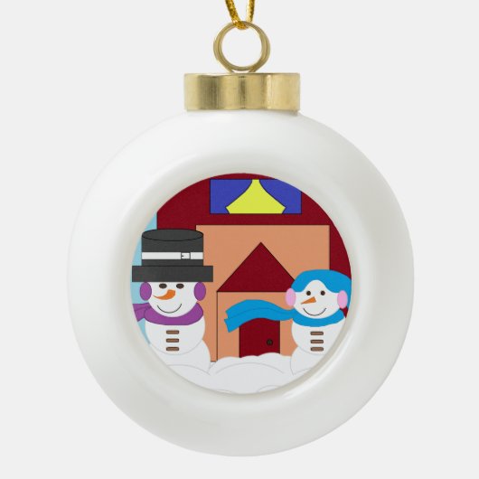 Boule En Céramique Hiver enneigé : (Devant)