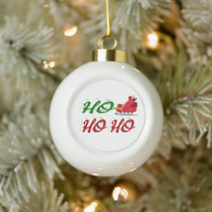 Boule En Céramique Ho Ho Ho Père Noël traîneau Noël rouge vert script