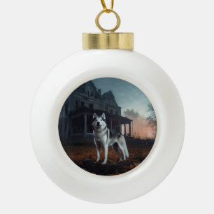 Boule En Céramique Husky Sibérien Halloween Épouvantable
