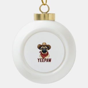 Boule En Céramique Illustration de chien western YeePaw Pug cowboy vi