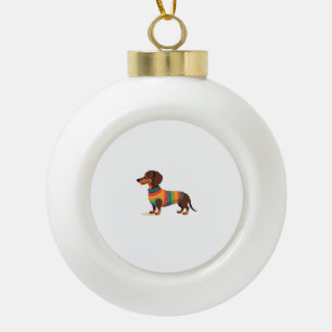 Boule En Céramique Illustration de dachshund en pull vintage arc-en-c