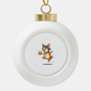 Boule En Céramique Illustration Vintage de Corgi jouant au Volleyball