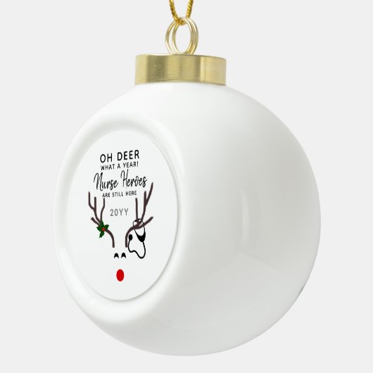 Boule En Céramique Infirmière Noël Stethoscope Reindeer Custom (Droite)