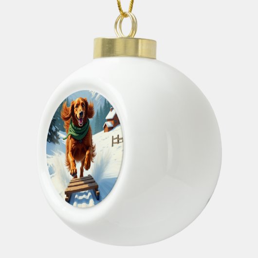 Boule En Céramique Irish Setter Sledding Adventure Christmas Painting (Droite)