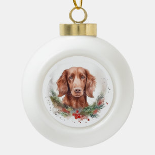 Boule En Céramique Irlandais Red Setter Festive Wreath Pup