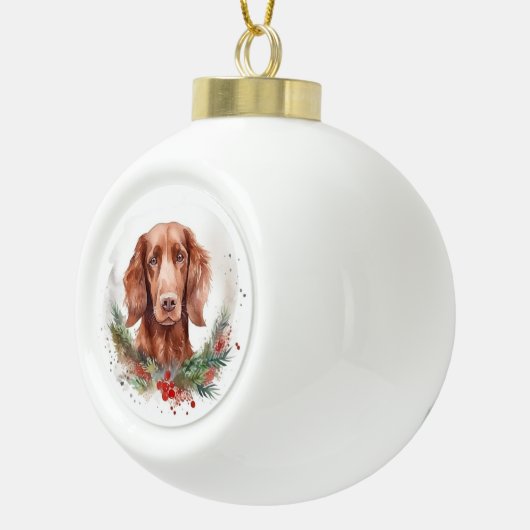 Boule En Céramique Irlandais Red Setter Festive Wreath Pup (Droite)