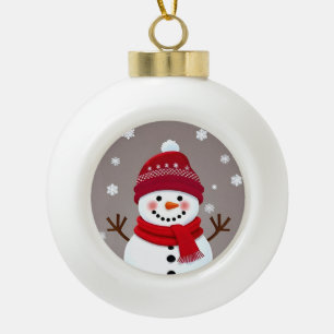Boule En Céramique Joli bonhomme de neige avec écharpe rouge
