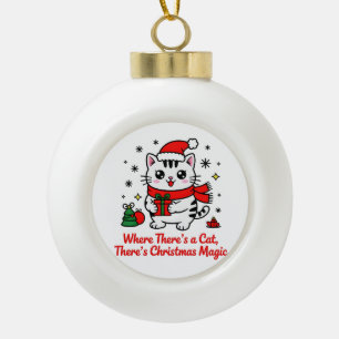 Boule En Céramique Joli Chat de Noël Père Noël - Décoration d'Arbre d
