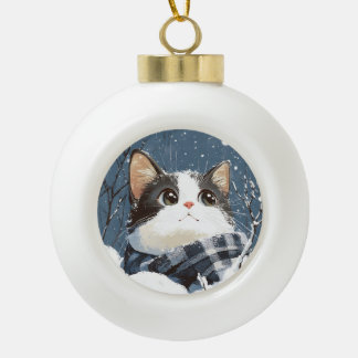 Boule En Céramique Joli chat hiver enneigé confortable