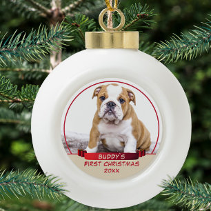 Boule En Céramique Joli chiot bouledogue 1er Noël photo d'animal de c